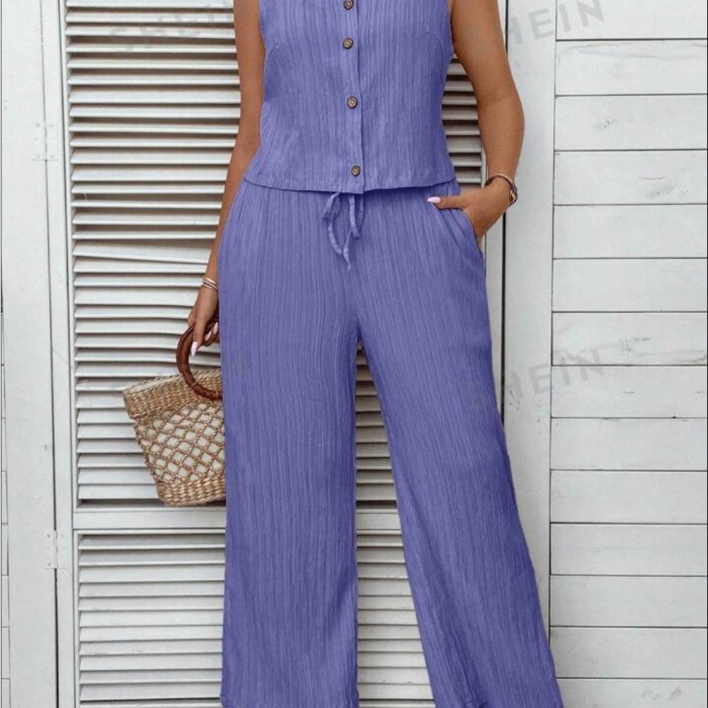 Purple Casual Cropped Tank Set - Picture 3 of 3